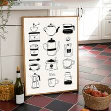 1幅装裱帆布墙画，咖啡主题海报，咖啡指南装饰艺术海报，包含各种咖啡类型——浓缩咖啡、拿铁、卡布奇诺，厨房墙面装饰，送给咖啡爱好者的礼物，家居装饰——竖版，墙面艺术 - 彩色 - 查看 6