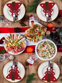 12 حامل أدوات المائدة على شكل شجرة عيد الميلاد، جيوب أدوات المائدة من الشعر الاصطناعي لديكور طاولة عيد الميلاد، ديكورات عيد الميلاد، هدايا عيد الميلاد، ديكور حفلة عيد الميلاد