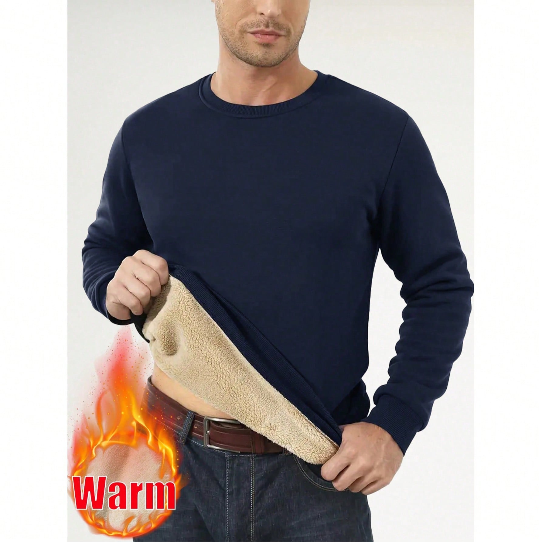 Jersey de cuello redondo casual con forro térmico para hombre, deportivo de otoño/invierno