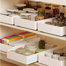Organizer per cassetti da cucina a 2 livelli, contenitore per piccoli oggetti di grande capacità a strato singolo, organizer per armadietti in metallo estraibile, contenitori per cucina e soggiorno, organizer e contenitore per la casa, senza fori, bianco