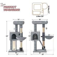 Cat Tree, 36 Inch Cat Tree Tower With Cat Condo, Small Cat Tower With Scratching Post & Sisal-Covered Scratching Board, Cat Climbing Tower With Hammock, Cat Tree For Indoor Cats - 淺灰色 - 查看 3