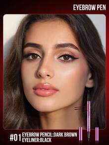 Misslyn 化妆 POWERLAB- BROWMASTER HYPER-FILL 眉笔，眉笔，二合一，双头眉笔，持续一整天，深棕色，黑色，防水，防汗，持久，眼妆，防晕染，3D 效果，毛流，浓眉，顺滑，眼线，狂欢节，夏季，旅行，多功能，便携，角色扮演，派对，水眉笔 - #01 Dark Brown & Black - 查看 2