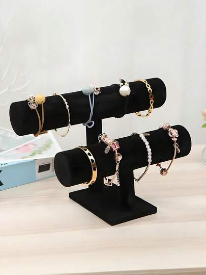 2-Tier Bracelet Stand, Bracelet Display Stand, Black Velvet Jewelry Storage Box Display For Necklace Elastic Watch Hairband, Velvet Jewelry Bracelet Watch Hairband Display Stand, Headband Vertical Tower Bracelet Hairband T-Shaped Rack Storage Box, Women's Home Wardrobe Organizer, Jewelry Display Stand, Velvet Jewelry Stand Hairband Bracelet Bracelet Display Stand, Jewelry Accessories Storage Rack