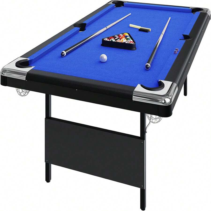 6-7 Ft Portable Pool Table, Adults Folding Billiards Tables, Outdoor Pool Table For Family Game Room, Adult Rrec Room, Basements, Man Cave Or Garage  7 Ft Pool Table, With Ping Pong Multi Game Combo Tables For Family Recreation Game Rooms Includes Full Set Of Balls, 2 Cue Sticks, Chalk And Felt Brush - Royal Blue - View 1
