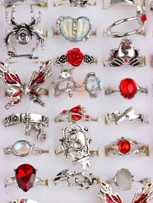 10/20 buc/lot Vintage Punk Gothic Halloween femei bărbați inele fluture păianjen trandafir craniu în formă de inimă stiluri petrecere de vacanță machiaj bal club de noapte bar cadouri pentru prieteni accesorii de purtare zilnică