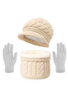 1/2/3 Stücke einfarbige Winter Strickmütze, thermisch gefütterte warme Ohrenschutz Beanie, modisches gestricktes Barett Mützen Set, geeignet für den täglichen Gebrauch, Skifahren, Wandern, Urlaubsoutfit, passendes Valentinstag Geschenk - Verschiedenfarbig - Übersicht 17
