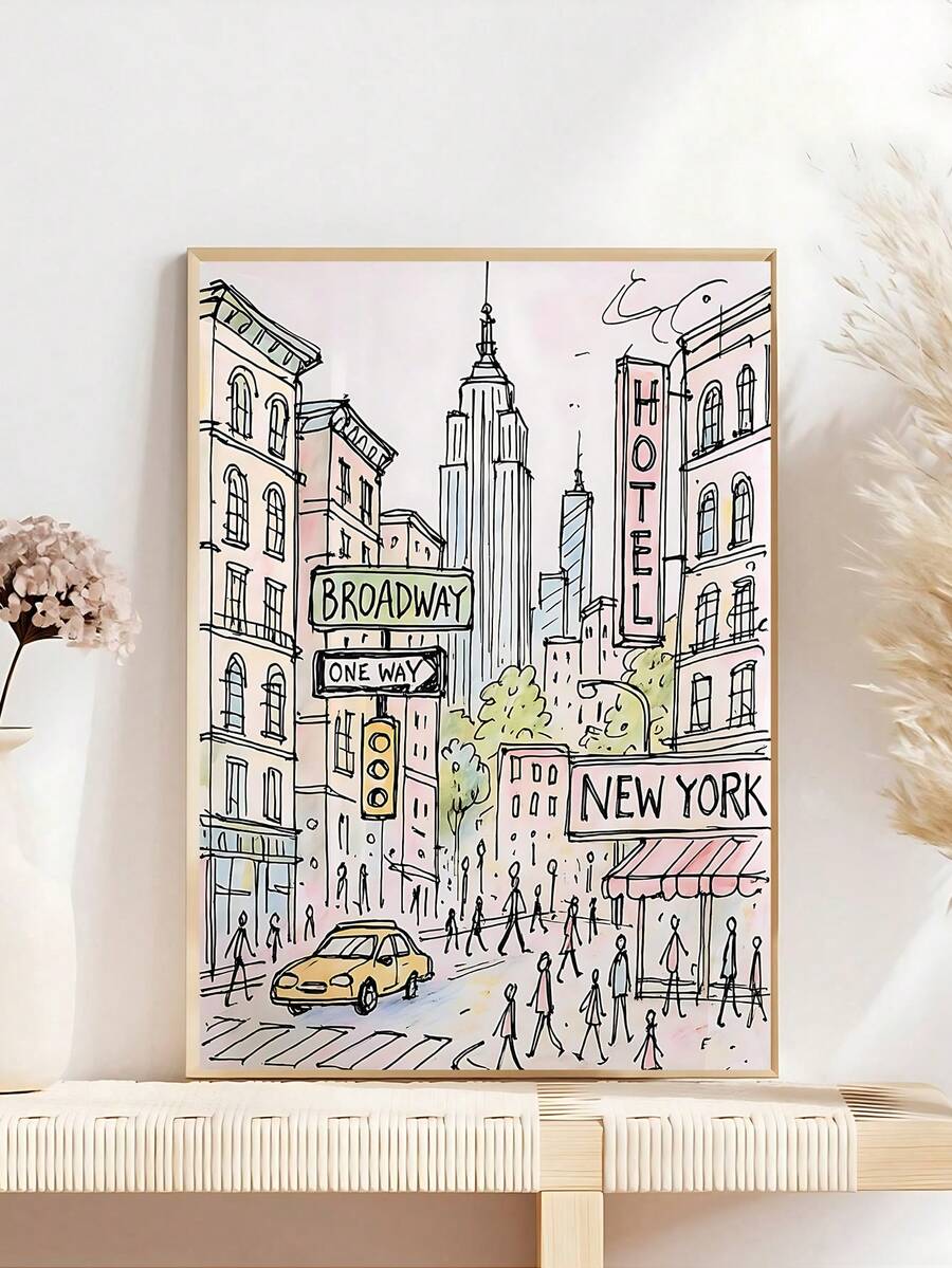 1pc Modern New York City Art Print Poster, New York Poster, Paris Art Print Poster, Feminine Wall Art, City Print, Aesthetic Wall Print, Pink Wall Art, Bedroom Decor, Living Room Decor, Office Decor, Dorm Decor,Wall Arts, Wall Decor, Home Decor, Room Decor, Canvas Wall Art, Posters, Wall Art With Frame, Optional Frame ﻿ ﻿ ﻿ ﻿