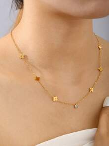 TONSI 1件装女士316L不锈钢极简轻盈锆石花朵项链，防水金属项链饰品，奢华珠宝礼品，适合女性在任何场合佩戴，是送给家人、朋友和女儿的绝佳礼物。 - 鏤空花珠寶 - 查看 9