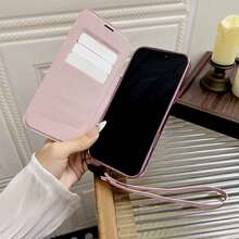 1 件装奢华钻石皮革翻盖手机壳，带挂绳、卡槽和磁扣 - 全方位防震保护壳，带镜头保护膜，兼容 17 Pro Max/17 Pro/17 Air/17/12 Pro Max/12 Pro/12/13 Pro Max/13 Pro/13/14 Pro Max/14 Pro/14/15 Pro Max/15 Pro/15/16 Pro Max/16 Pro/16/16 E 和 Galaxy S25 Ultra/S25+/S25/S25 Edge/S22 Ultra/S23 Ultra/S23+/S23/S24 Ultra/S24 Plus/S24/A07/A16/A17/S23 FE/A55/A56 - 粉色 - 查看 5
