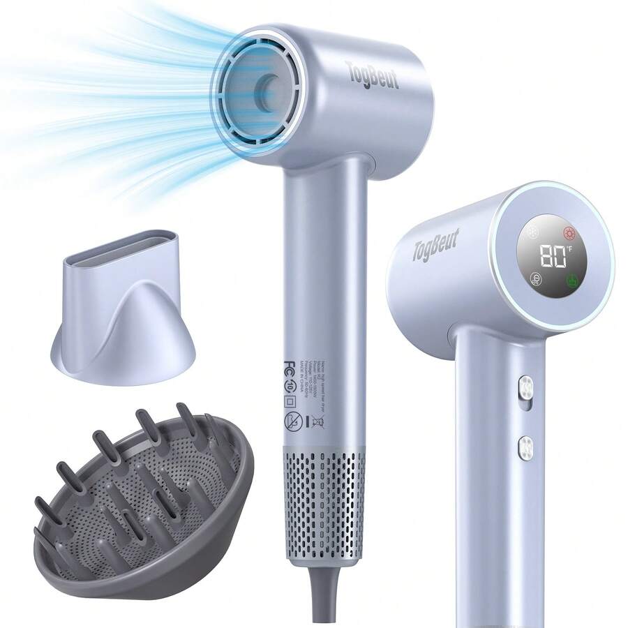 Hair Dryer - Negative Ionic Blow Dryer With 160000 RPM High Speed Brushless Motor For Fast Drying, Low Noise, HD Display Hair Dryer With Diffuser And Nozzle. - Xem 1