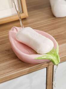 Random Rose Ceramic Soap Dish, Lightweight Luxury Soap Holder With Drainage, Bathroom Vanity Organizer - Multicolor - View 4