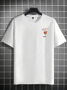 Men's Aperol Spray Print T-Shirt - Black Polyester, Relaxed Fit, Crew Neck, Short Sleeve, Orange And White Print Summer Casual Shirt, Machine Washable, Beach Top | Plain Fabric - 白色 - 查看 3