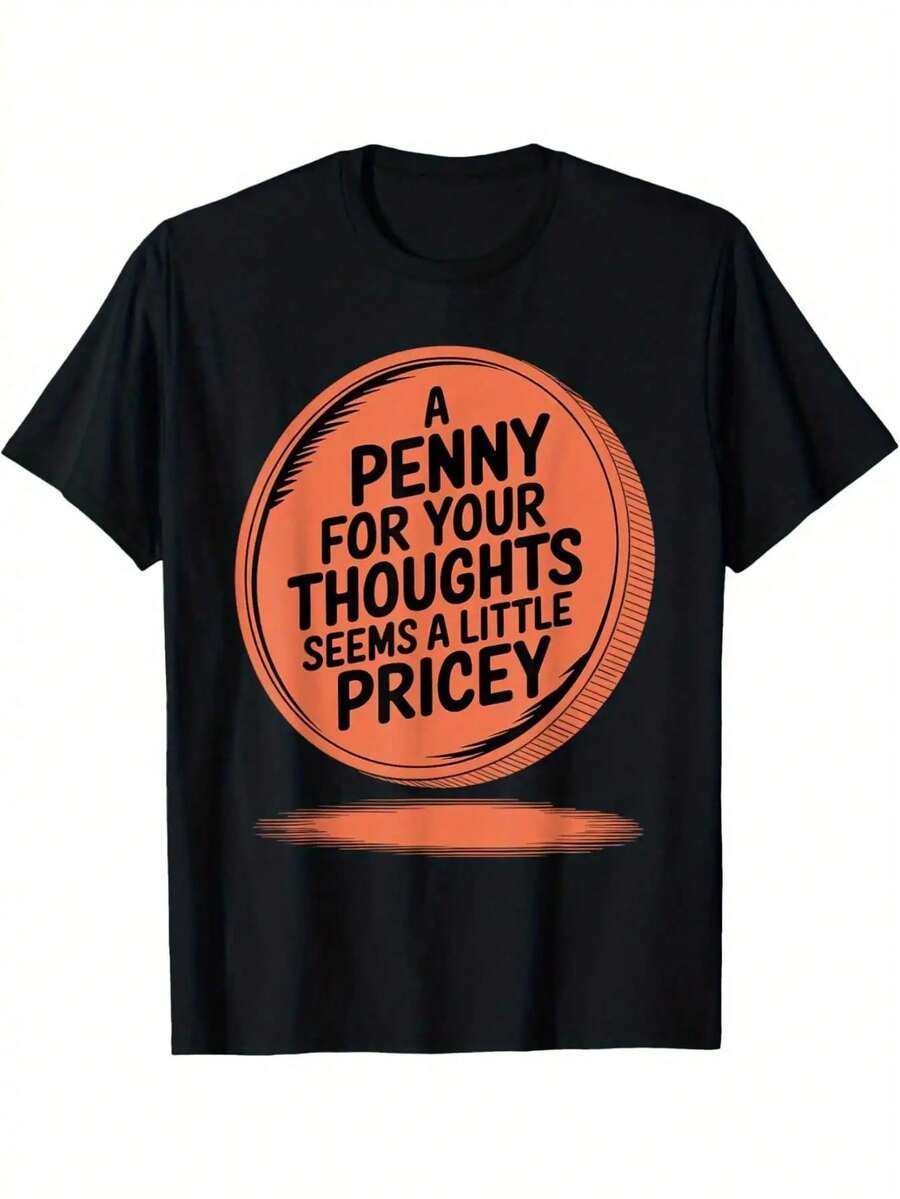 Funny Vintage Penny For Your Thoughts T-Shirt - Black With Orange Penny Graphic - Soft Breathable Everyday Tee For Men & Women - Retro Funny Quote Shirt - Gym, Valentine'S Gifts, Casual Outfits - Lightweight All-Season Casual Top For Humor Lovers & Bookish Gifts, Gym Outfit, Bold Print Design, Comfortable Fit, Statement Tee, Gift Shoppers - màu đen - Xem 1