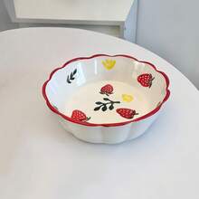 4/2个 6/5.7英寸 红色玫瑰陶瓷碗，草莓沙拉碗，可爱水果搅拌碗，饭碗，甜点碗，适用于家庭厨房、餐厅、聚会、微波炉 - 紅色 - 查看 15