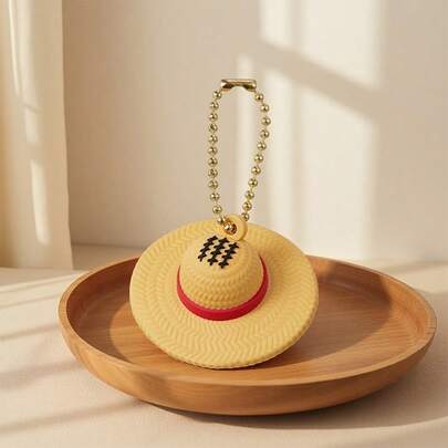 Miniso One Piece Classic Straw Hat - Shaped Keychain, Made Of Soft Rubber, Exquisitely Replicated, Versatile Accessory For Keys And Backpacks(1 PC)