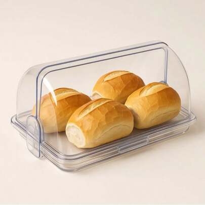 Porta Pão Cristal Com Tampa Articulável Para Mesa Acrílico Guarda Pães Bolachas Doces, Porta Pão Cristal Armazenador Com Tampa Articulável Profissional Para Pães Bolos Mesa 30x20cm