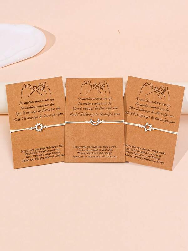3pcs/Set Handmade Woven Sun, Moon, Star Friendship Bracelets