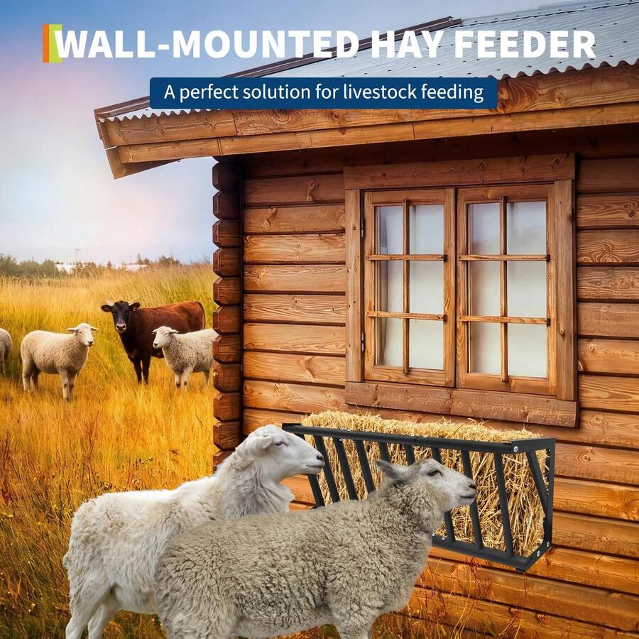 Meiyiu Livestock Feeder, 25 Gallons Large Capacity, Heavy-Duty Steel Goat Hay Rack, 40" Long Wall Mounted Horse Hay Holder, Multiple Sided Feeding Rack For Sheep Farm Livestock Indoor Outdoor - 40in - View 1