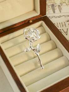 1pc Minimal Floral Shaped Decorative Brooch, Suitable For Men's Daily Wear, Rose Flower Lapel Pin