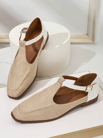 Color Block Sandals, Breathable Linen, Elegant Cutout Design, Versatile For Commuting And Outdoor Wear, All Seasons