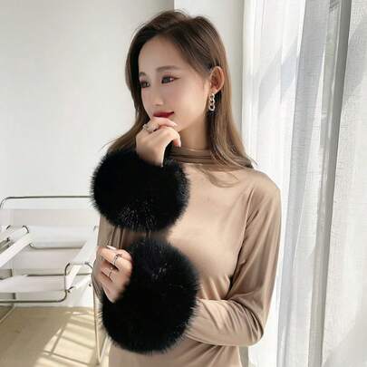 Polsini ad anello in pelliccia sintetica, morbidi manicotti invernali, scaldamuscoli, scaldapolsi per donna