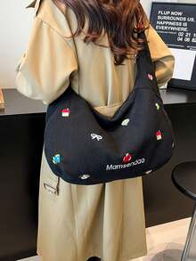 Preppy Style Women's Corduroy Sling Bag - Corduroy Zipper Closure Fashion Shoulder Bag, Casual Sports Dumpling Crossbody, New Autumn And Winter Student Corduroy Bag,Underarm Bag,Tote Bag, Commuter Jiaozi Bag Casual Joker Crossbody Bag, Lightweight, Zipper Closure, Polyester Lined, Edge Paint Detail - Multicolor - View 10