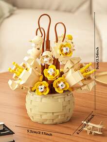 1361pcs Realistic Preserved Flower Building Blocks Basket, Roses/Sunflowers/Tulips/Lily Of The Valley/Roses/Lilies/Roses/Peonies/Jasmine Creative 3D Assembly Building Blocks Potted Succulent Plants Desktop Decor, Birthday/Halloween/Christmas Gift - Multicolor - View 17