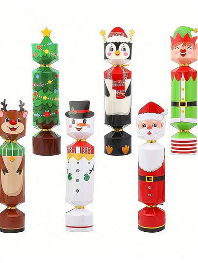Conjunto de 6 caixas de embalagem para doces de Natal, caixa de presente criativa, desenho animado, biscoito de Natal, cilindro de doces, caixa de papel, caixa de presente de Natal, Papai Noel, letras de caixa com design de árvore de Natal e boneco de neve, caixa de embalagem de papel, presente de festa, decoração de Natal, caixa de doces de Natal, fácil de dobrar, caixa de doces fofa, adequada como embalagem para o Natal, festas de fim de ano, casamentos, presentes de aniversário
