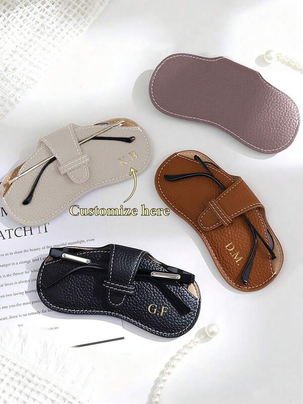 1pc Customized PU Leather Portable Eyeglass Case, Foil Stamped Letter Customization Available. Eyeglass Clip And Minimalist Portable Eyeglass Pouch, Multi-Color PU Leather (Black/Pink/Brown/Light Brown), Eyewear Accessories, Women/Men Glasses Accessories, Suitable For Autumn/Winter