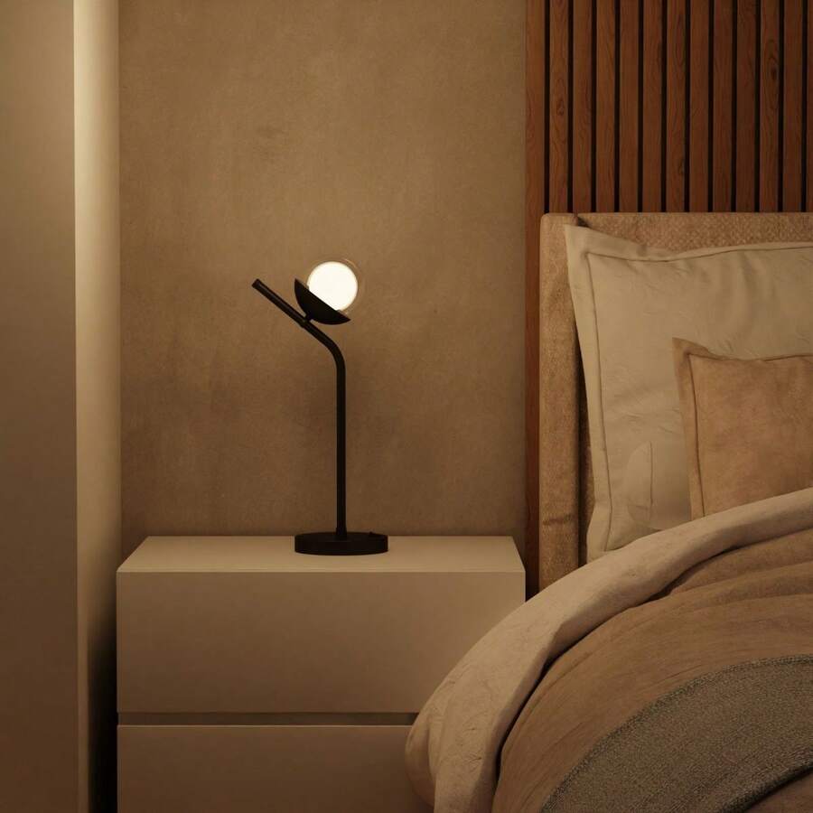 Modern Tilted Table Lamp With Switch And 10cm Glass Globe Home And House Decoration For Living Room, Bedroom, Headboard - 黑色透明球體 - 查看 1