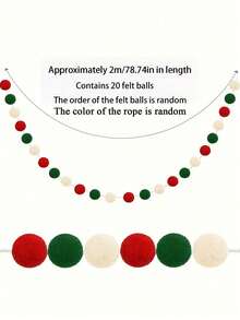 2 个圣诞绒球，白绿红绒球花环，圣诞节 DIY 圣诞装饰，创意工艺品装饰，可爱悬挂毛毡球红白绿绒球珠饰串横幅花环教室家庭墙壁派对悬挂花环横幅，适用于圣诞派对装饰道具，节日装饰，圣诞树悬挂装饰，家庭墙壁悬挂装饰 - 彩色 - 查看 12