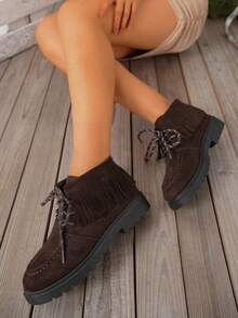 Damen Mode Slip-On Plateau-Schuhe - Lässig Veloursleder Elastikband Stil, bequeme Stoffinnenfütterung, rutschfeste Sohle, geeignet für alle Jahreszeiten - Braun - Übersicht 8