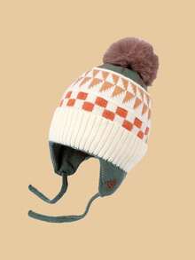 1pc Kids Knitted Beanie Hat With Fashion Pom Pom, Unisex, Windproof & Warm For Autumn/Winter - Knitted Hat-wool Ball - View 18