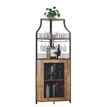 Belect 4-Tier Corner Wine Bar Rack Cabinet With Detachable Wine Rack, Bar Cabinet With Glass Holder, Free Standing Corner Storage Cabinet With Mesh Door For Home Kitchen Dining Room - Brown - View 8