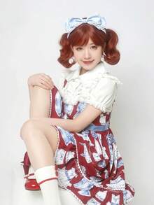 1 件可爱甜美洛丽塔蓝色蝴蝶结发夹，角色扮演爱丽丝梦游仙境奇幻洛丽塔头饰 - 彩色 - 查看 7