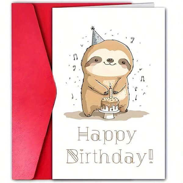 1pc Charming Sloth-Themed Birthday Card -Heartwarming Card Perfect For Family, Friends & Colleagues | Creative Greeting Card With Unique Design Funny Birthday Card With Cute Sloth Design. Creative Greeting Card, Perfect Gift For Family, Friends And Colleagues.