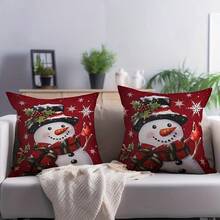 2pcs Christmas Snowman Pillow Covers, Cute Snowman, Redbird And Snowflake Design, Farmhouse Style Polyester Fabric Zippered Pillow Sham, Christmas & Winter Home Decor, Suitable For Party, Home Sofa Bed Chair, Farmhouse Outdoor Patio Decoration, Machine Washable, Zipper Closure, Pillow Insert Not Included