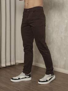 Men's Slim Fit Dress Twill Pants With Built-In Pockets And Lycra - Cà phê nâu - Xem 2