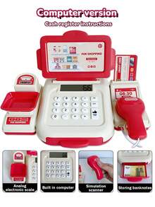 Children's Toy Store Cashier Playset (2 Simple Versions - 1 With Calculator/1 Without Calculator, Batteries Not Included), Play Money & Cash Register Pretend Play Interactive Toy, Kindergarten Gift, Holiday Present