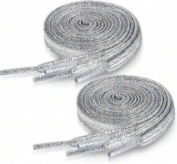 Ouligay 2 Pairs Silver Glitter Sparkle Shoe Laces For Sneakers, 9mm Wide Sparkly Shoelace 43 Inch Flat Bling Shinny Metallic Shoe Strings 110cm Fun Fancy Shoestrings For Adult Kids Men Women