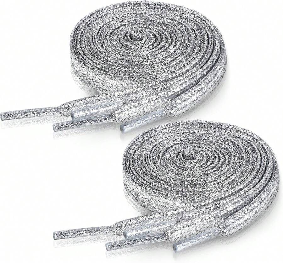 Ouligay 2 Pairs Silver Glitter Sparkle Shoe Laces For Sneakers, 9mm Wide Sparkly Shoelace 43 Inch Flat Bling Shinny Metallic Shoe Strings 110cm Fun Fancy Shoestrings For Adult Kids Men Women