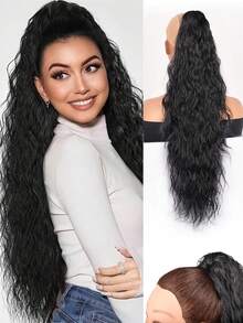 26Inch Black Hair Claw Clip Ponytail Extension Long Curly Wavy Ponytails Synthetic Clip In Fake Ponytail Hairpieces For Women Long Corn Wave Pony Tails Hair Extensions For Girl Fluffy Natural Looking Synthetic Clip In Ponytail For Daily Use Chocolate Brown - Multicolor - View 14