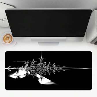 1pc Gothic Ornate Sword & Mysterious Character Mouse Pad - Intricate Black & White Artistic Patterns With Detailed Floral Sword Design, Non-Slip Rubber Base & Durable Textured Surface - Ideal Desk Accessory For Gothic Art Enthusiasts, Gamers, Office & Home Use, Perfect Gift For Dark Fantasy Lovers & Festival Presents