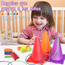 Juego de Carnaval 31 Piezas 3 en 1 para Niños - Conos de Plástico Blando, Bolsas de Frijoles,Juegos de Lanzamiento de Aros - Juego Exterior para Jardín, Fiestas Familiares y de cumpleaños - 1 - Ver 7