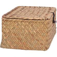 Cesta de Almacenamiento de Algas Marinas Naturales, Estante Rectangular Tejido, Cestas con Tapas, Organizador de Escritorio Tejido a Mano (L) - CH - Ver 6