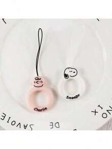 SNOOPY 1件（随机）史努比手机挂绳，硅胶指环，卡通手机扣带，短款挂饰，链条，钥匙和U盘挂件，圣诞节[随机款式] - 彩色 - 查看 6