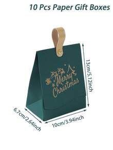 10 piezas Cajas de regalo de Navidad, Bolsas de regalo de papel de Feliz Navidad, Recuerdos de fiesta de Navidad, Bolsas de embalaje de regalo de agradecimiento, Cajas de dulces, Bolsas de galletas, Decoración de Feliz Navidad para el hogar, Decoración del hogar, Decoración de la habitación, Decoración de mesa de Navidad, Suministros de envoltura de regalos DIY festivos de invierno, Decoración de fiesta de Navidad, Decoración de fiesta de Año Nuevo Feliz 2026, Paquetes de decoración de regalos de Navidad, Decoración