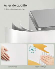 SONGMICS Poubelle à Double Compartiment 2 x 40 L, avec 15 Sacs Poubelles, Pédales en Métal, 2 Seaux Intérieurs en Plastique, Couvercles, Poignées, Fermeture en Douceur, Blanc et Gris - Blanc - Voir 4