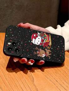 Sanrio 1pc Hello Kitty Dressed As Santa Claus Wearing Santa Hat With Reindeer Sled Pattern Fashionable Personalized Protective Phone Case, Suitable As Gift For Girlfriend, Best Friend, Wife, Couples, Aunt, Boss, Sister, Couple, Classmates, Teacher, Birthday Or Holiday Gift, Matte Black Soft Full Coverage Protective Anti-Dust And Waterproof Case Compatible With IPhone 13/17/16/15/14/13/12/11/Pro/ProMax/X/XR/XS/XSMAX/7/8/PLUS And Models