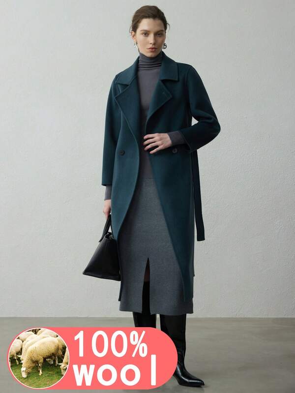 2025 New 100% Pure Wool Double-Sided Woolen Coat, Fashionable Belted Tie-Up Long Wool Coat, Warm Women's Winter Jacket, Suitable For New Year, Thanksgiving Outfit
